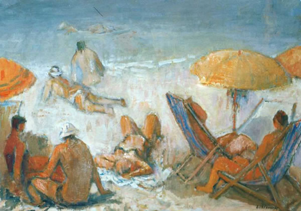 Spiaggia, sd 1967-’68, olio su tela, cm 50x70, Positano, collezione privata